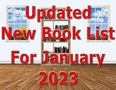 Interior, 2 windows, Bookshelf, Text: Updated New Book List For January 2023