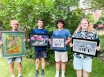 Andrew Lisman, Patrick Bradshaw, Owen Wielgosz, Aidan Dyer Outside Holding Their Artwork