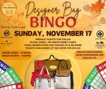 Text: Designer Bag Bingo, Sunday November 17, Presale Tickets For $30.00, (Cash, Check, Or Credit/Debit Card), Table Reservations For Parties Of 8 Or More, Tickets Purchased At The Door For $35.00, Doors Open ~ 11:30am BINGO Starts ~ 1:00pm, Dallas High School 2030 Conyngham Ave, Dallas, Images Top: BMML Library Logo, Fall Leaves, Designer Logos, Bottom: Fanned BINGO Cards, Designer Purses