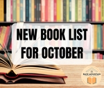 Text: New Book List For October, Background: Interior, Bookshelf With Books, Open Book On Table