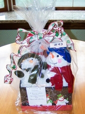Basket #43 A Quartet Of Snowmen Basket, 4 Assorted Plush Snowmen, Decorative Snowman Box