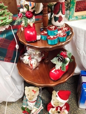 Assorted Holiday Decorations, Mr And Mrs Clause Bears, Small Decorative Holiday Gift Boxes